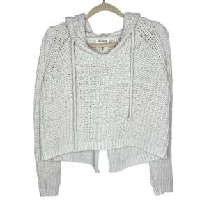 Miracle Slit Back Hoodie Sweater Chunky Knit Cropped Cream White M/L Boho